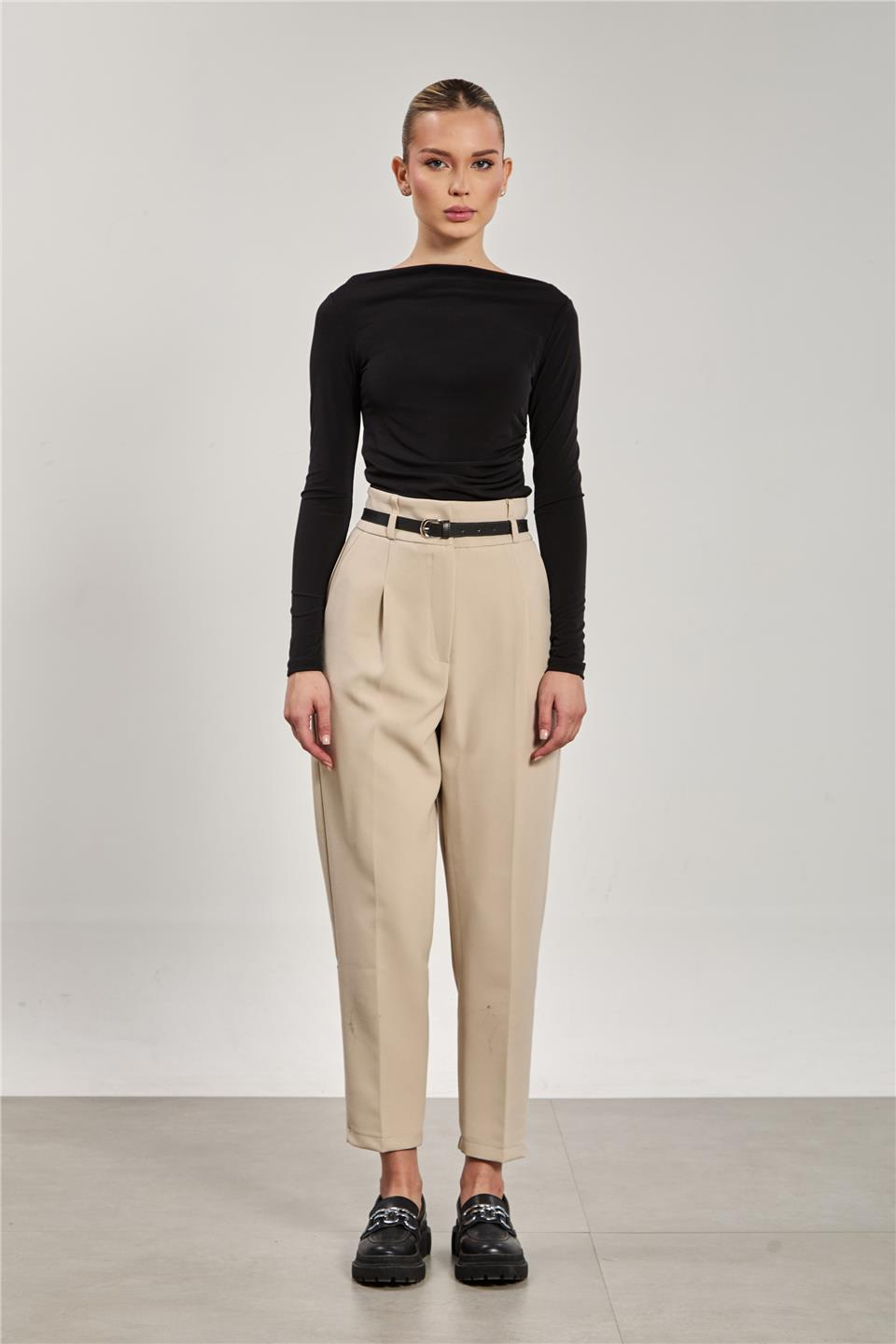 Kayık yaka uzun kollu body-10128 Siyah