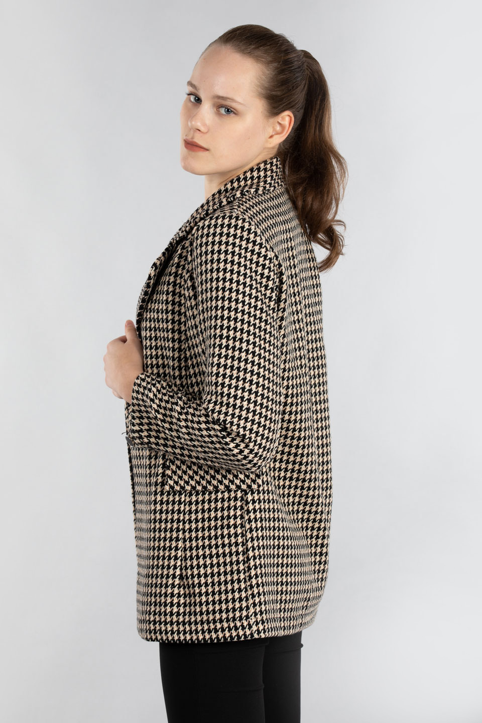 Kazayağı blazer ceket-22070 Siyah/Beyaz
