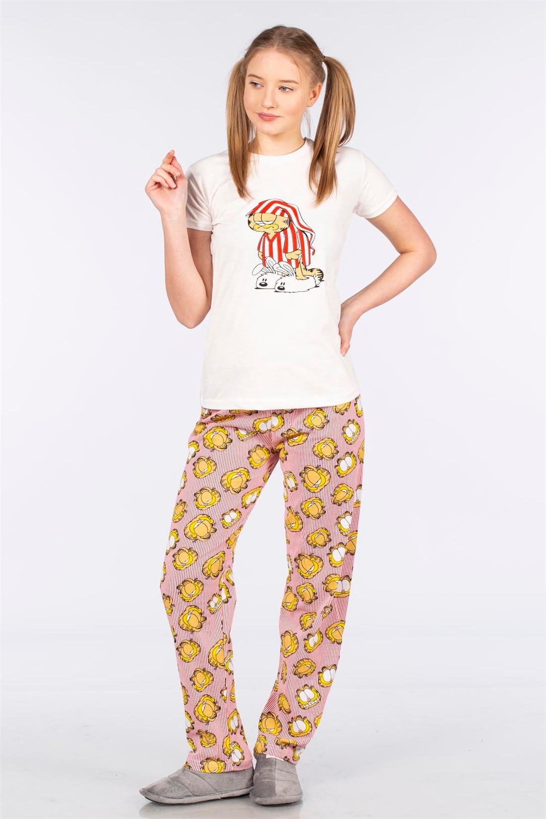 Kedi Baskılı Kısa Kollu Pijama Takımı-Kırmızı