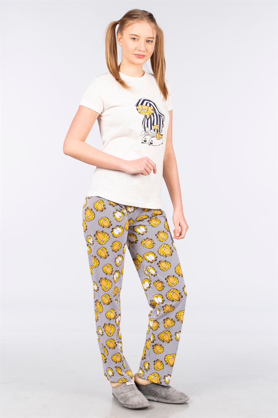 Kedi Baskılı Kısa Kollu Pijama Takımı-Lacivert