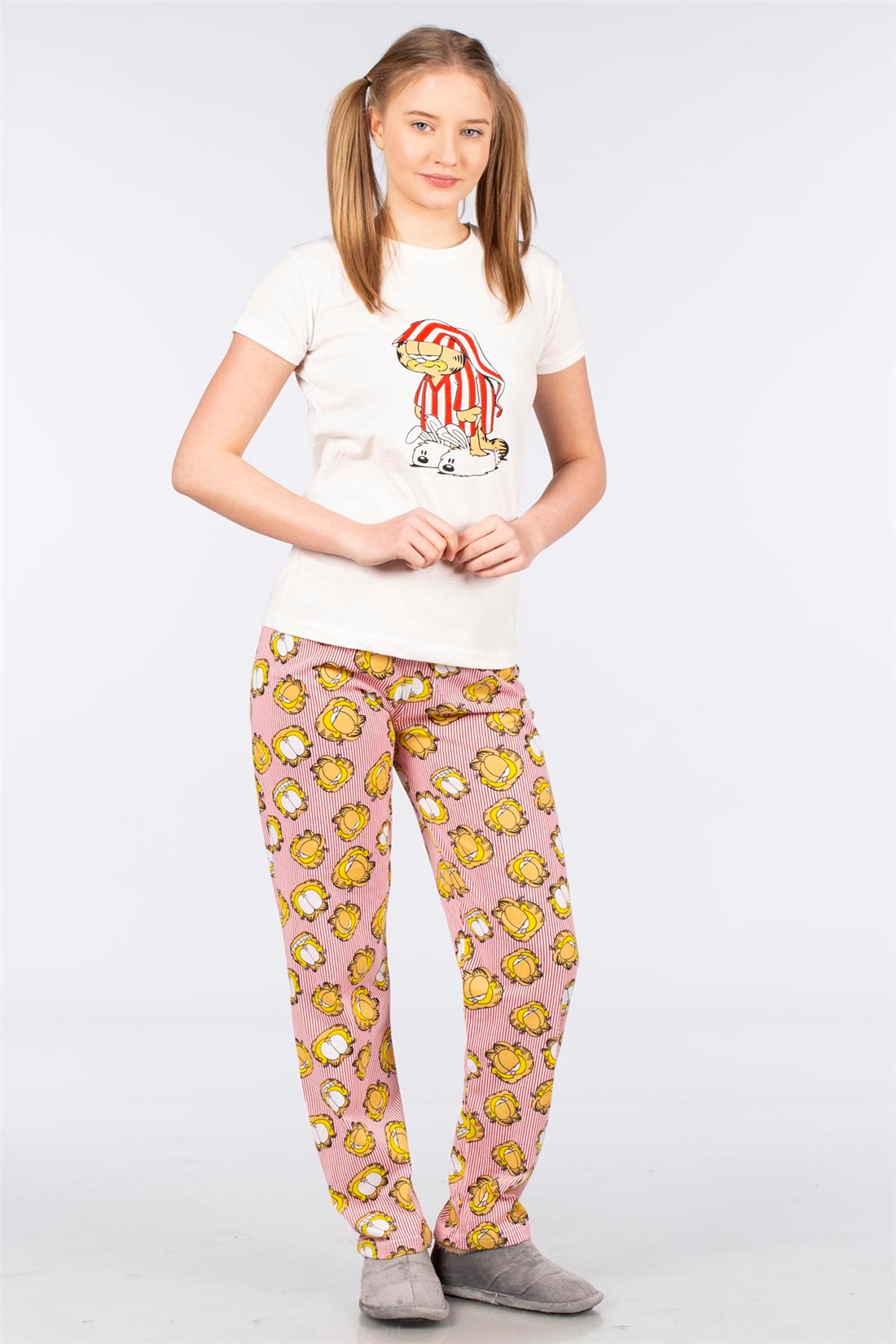 Kedi Baskılı Kısa Kollu Pijama Takımı-Kırmızı