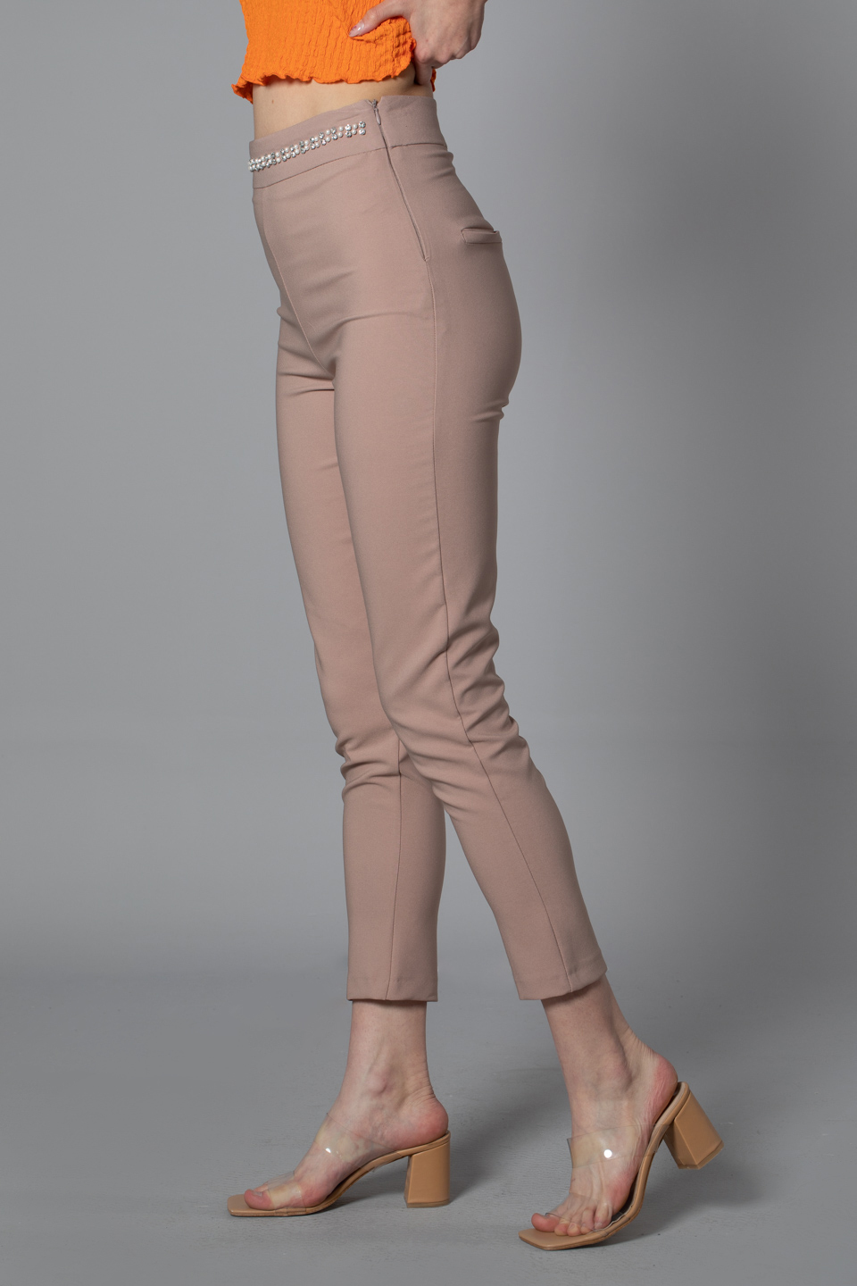 Kemeri taşlı pantolon-3717 Vizon