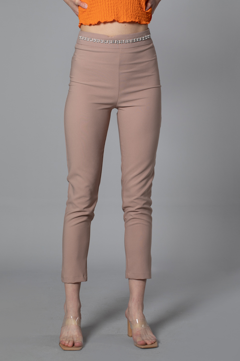 Kemeri taşlı pantolon-3717 Vizon