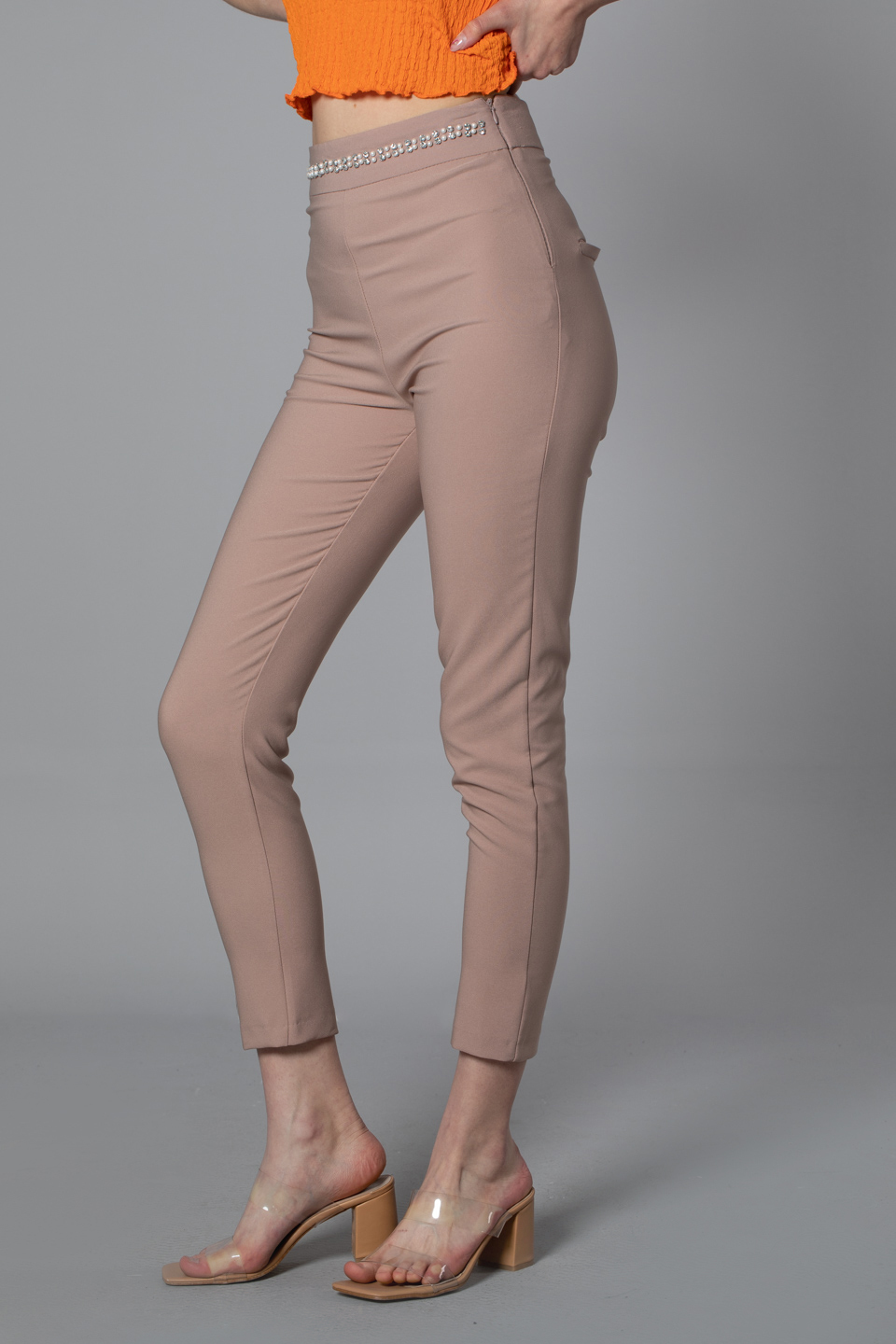 Kemeri taşlı pantolon-3717 Vizon