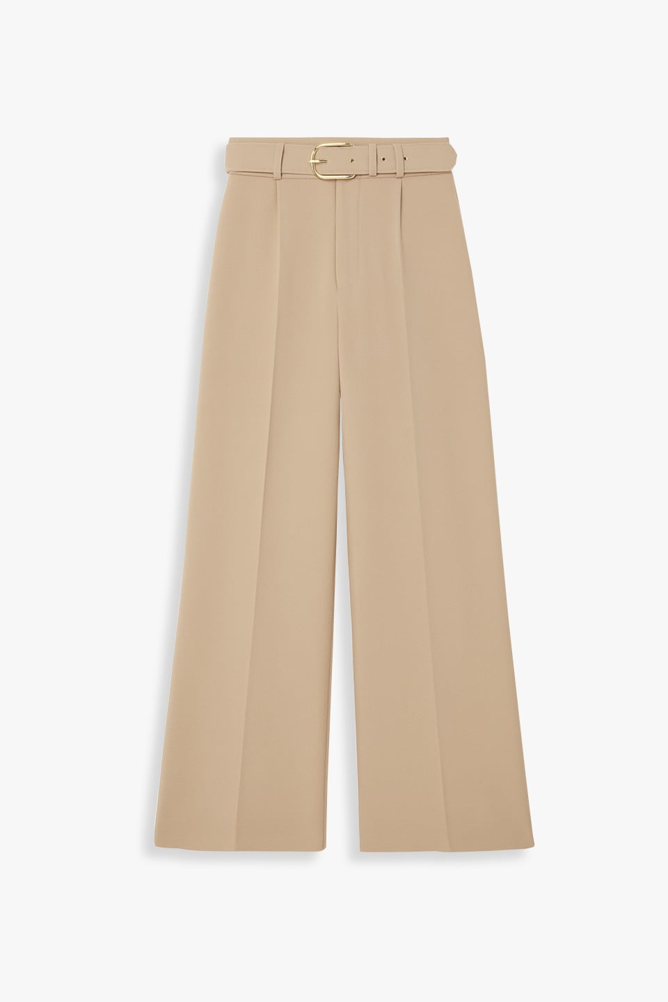 Kemerli bol paça kumaş pantolon-5059 Taş