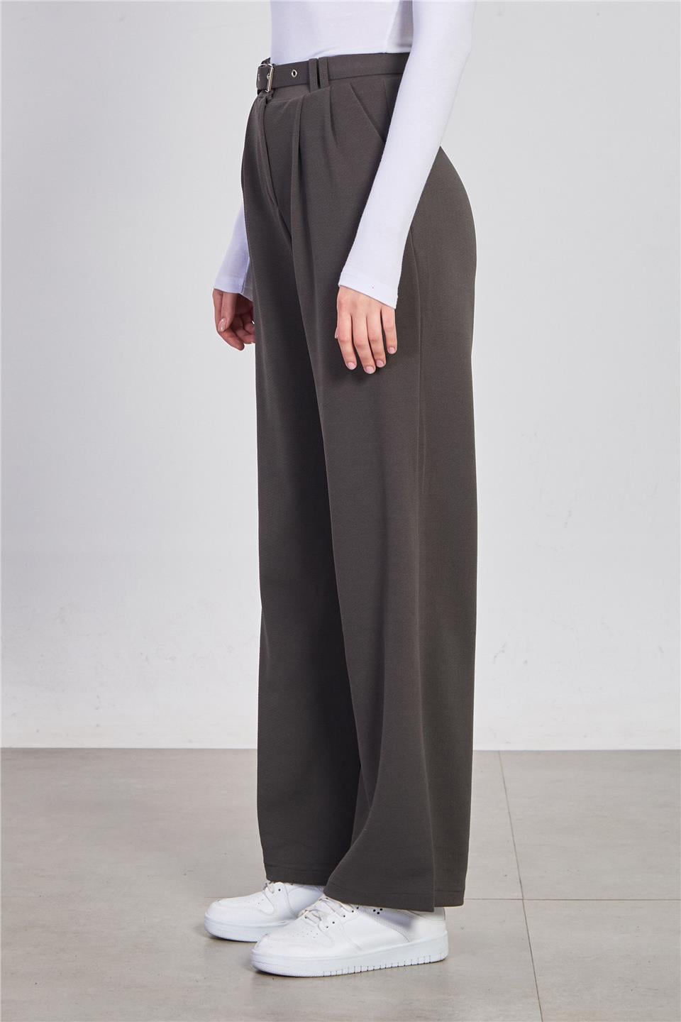 Kemerli bol paça pantolon-113 Antrasit