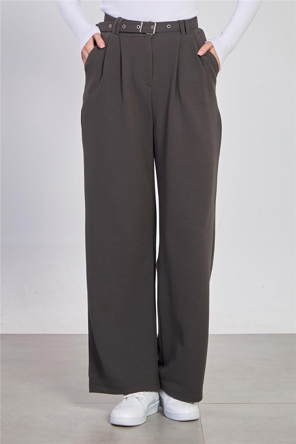 Kemerli bol paça pantolon-113 Antrasit