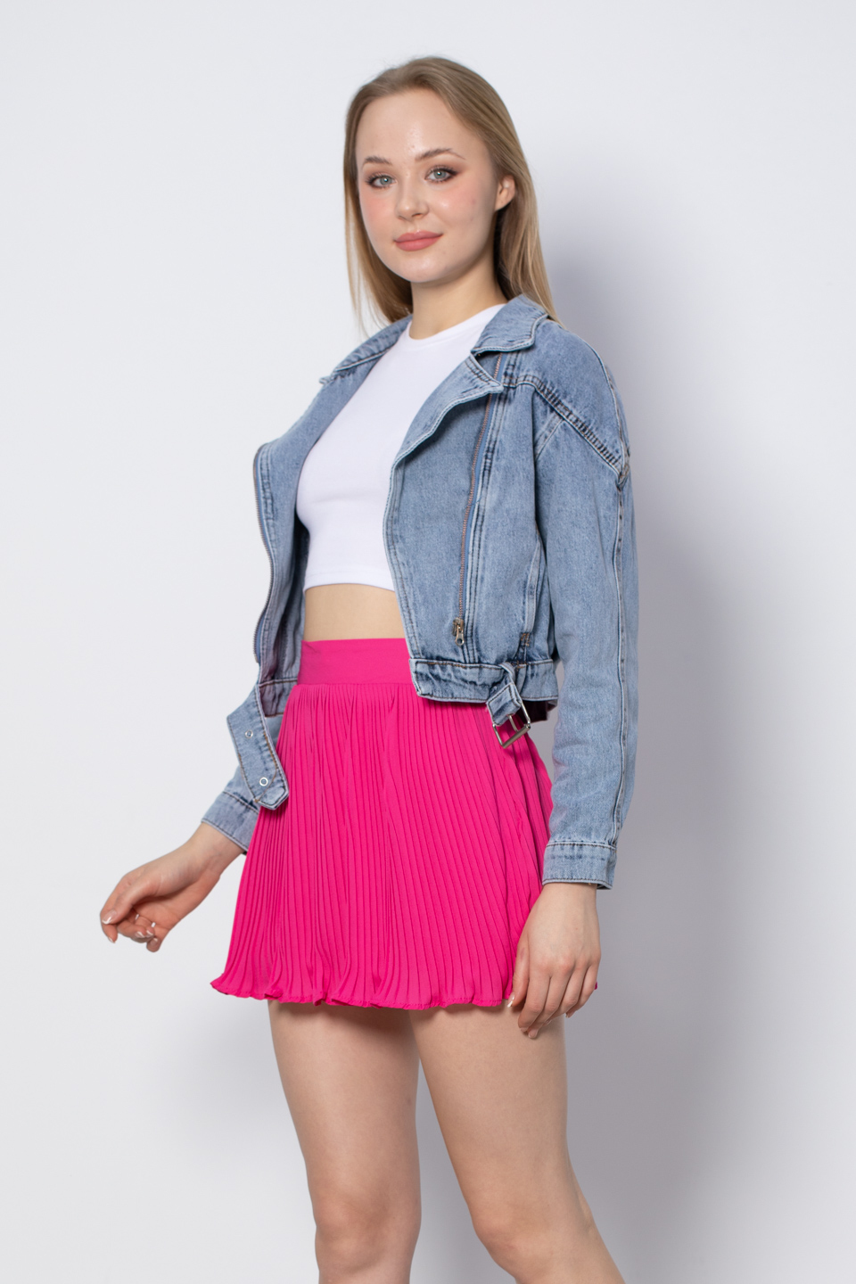 Kemerli Denim Ceket - Orta Mavi