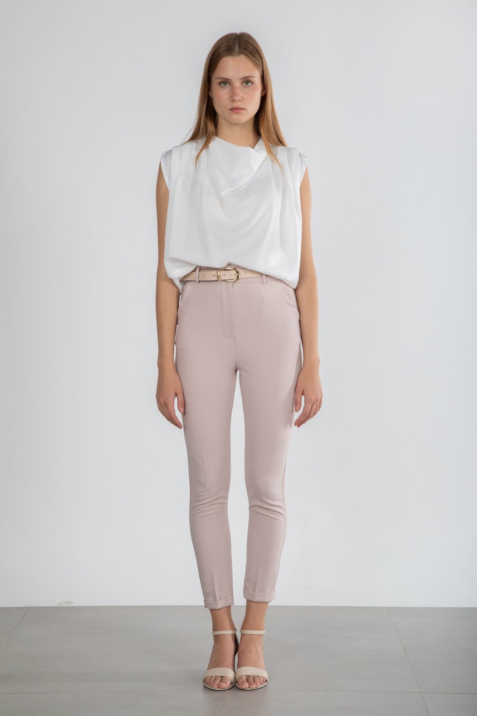 Kemerli double paça pantolon-1931 Taş