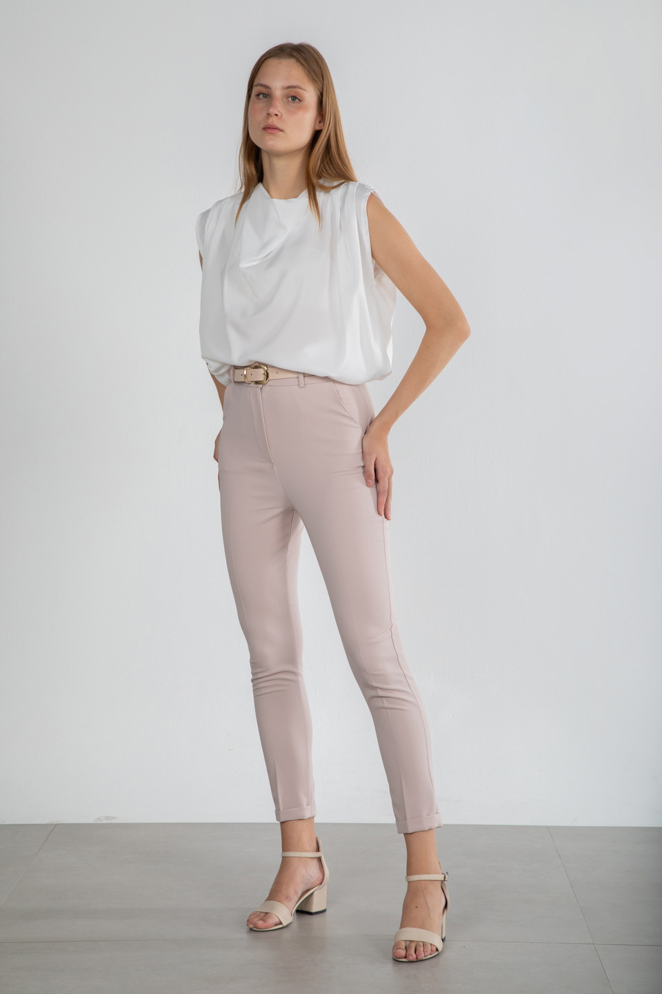Kemerli double paça pantolon-1931 Taş