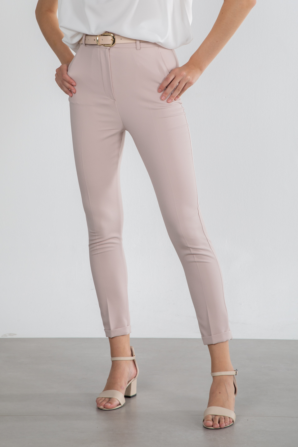 Kemerli double paça pantolon-1931 Taş