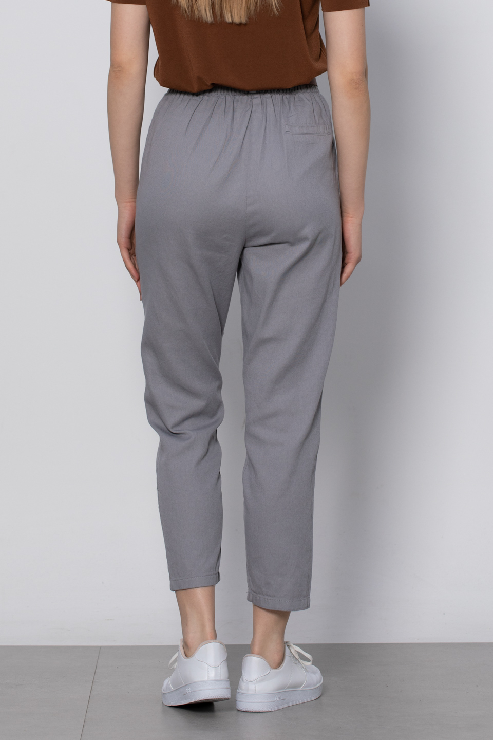 Kemerli havuç pantolon-5925 Gri