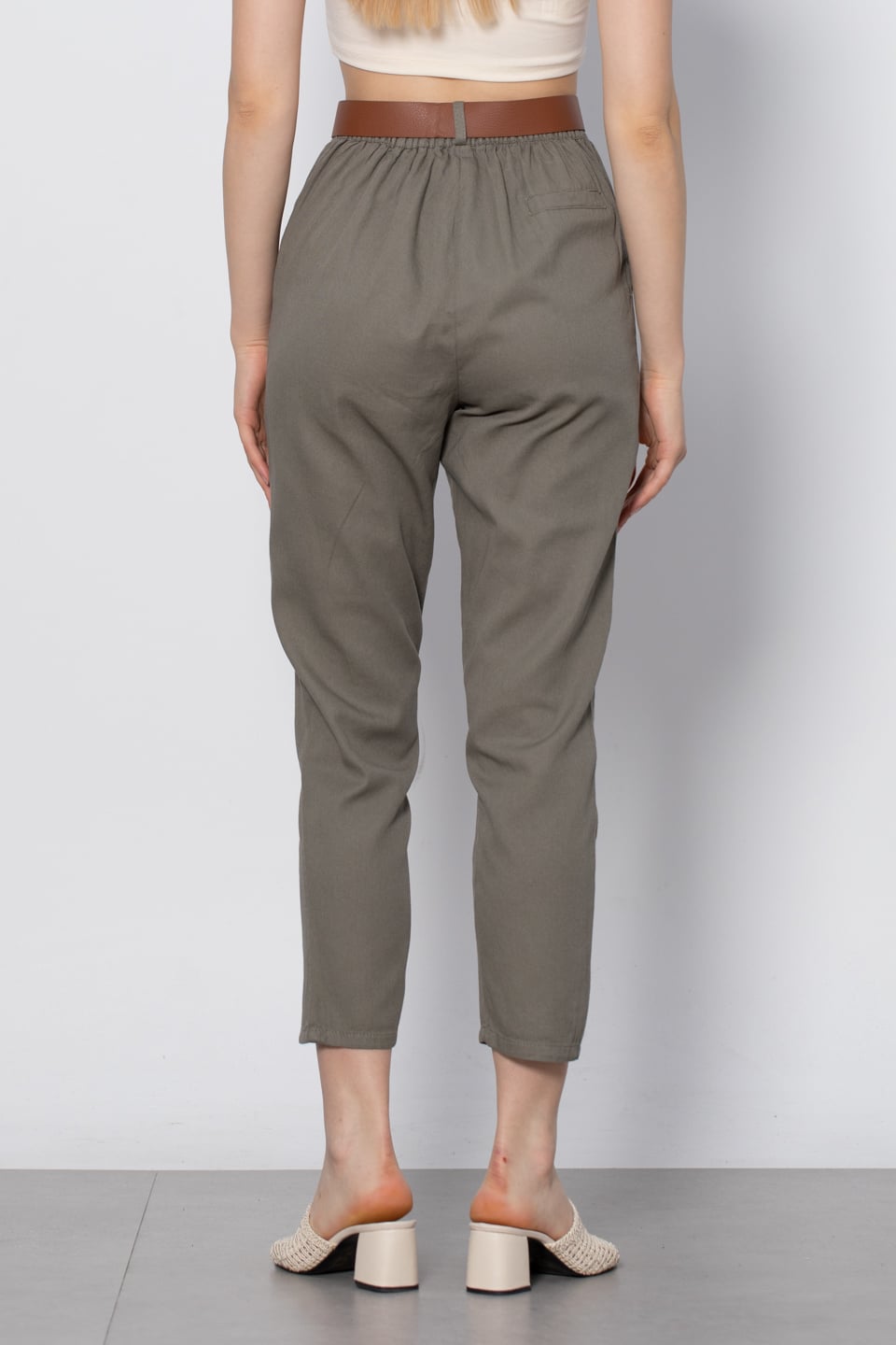 Kemerli havuç pantolon-5925 Haki