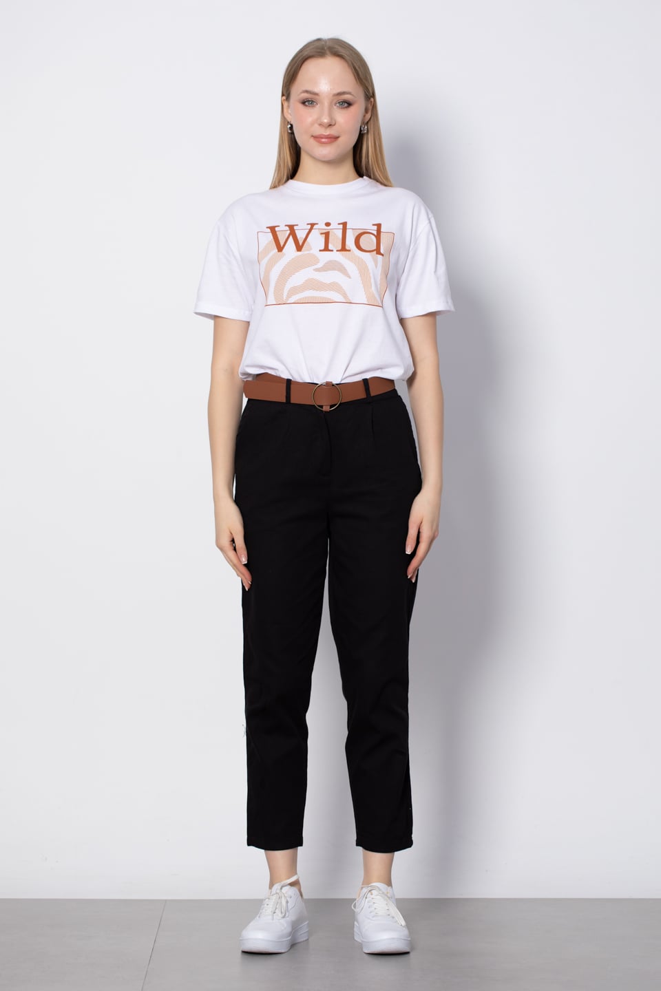 Kemerli Havuç Pantolon - Siyah