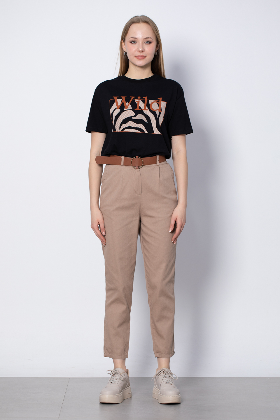 Kemerli Havuç Pantolon - Vizon