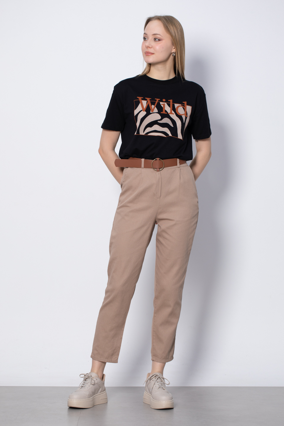 Kemerli Havuç Pantolon - Vizon