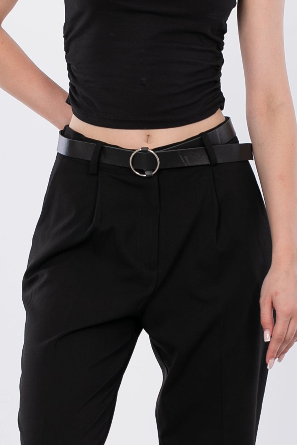 Kemerli Kumaş Pantolon - Siyah