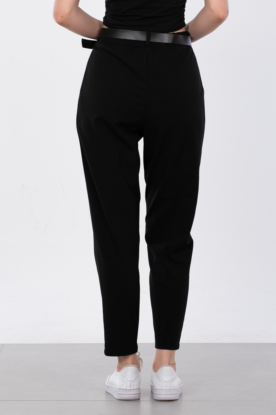 Kemerli Kumaş Pantolon - Siyah