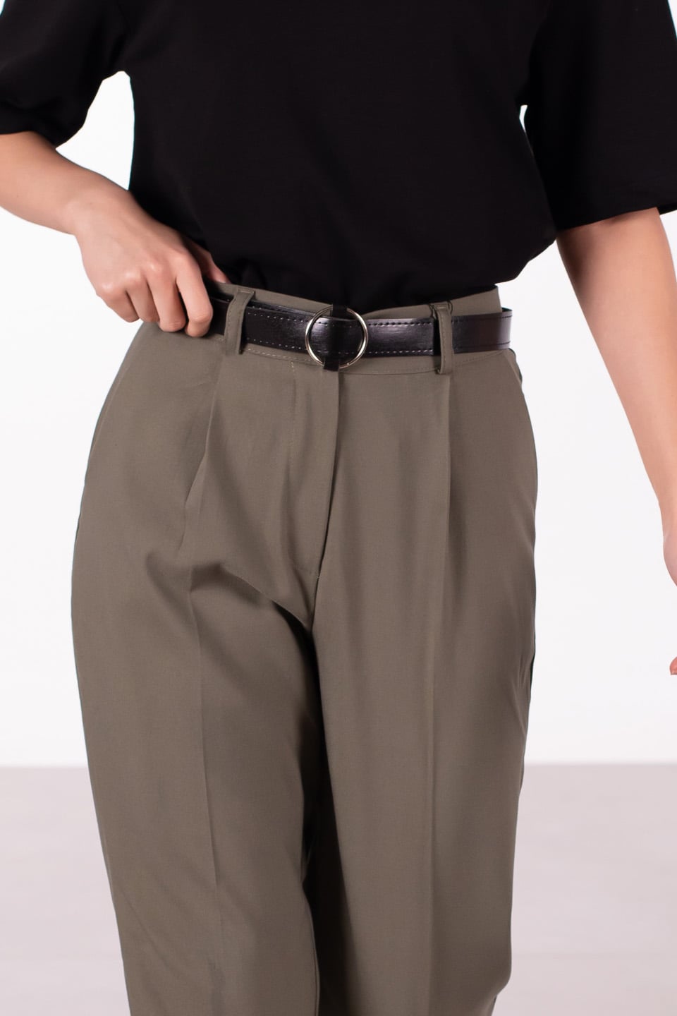 Kemerli pantolon-3965 Olive