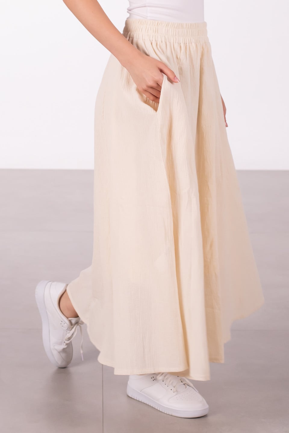 Keten beli lastikli uzun etek-2389 NATURAL Natural