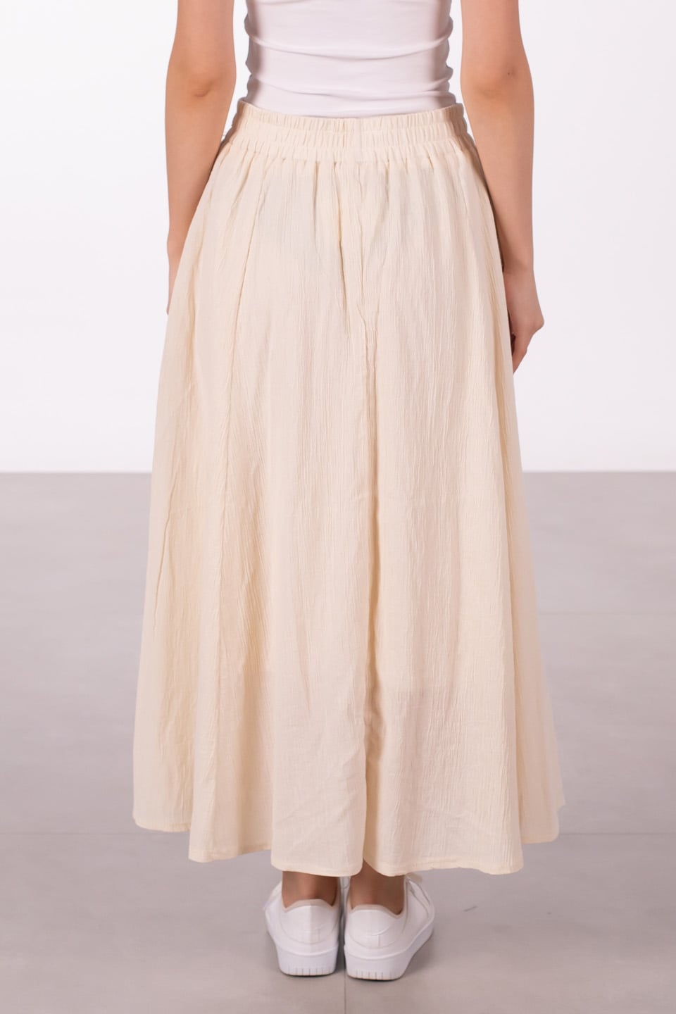 Keten beli lastikli uzun etek-2389 NATURAL Natural