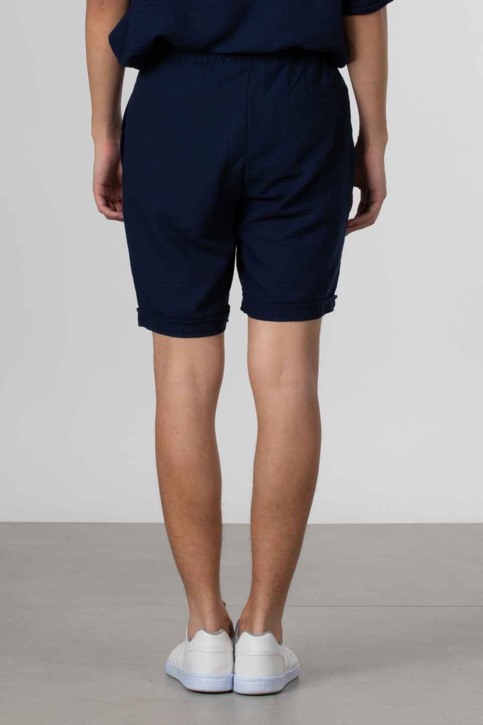 Keten double paça şort-9045 Lacivert