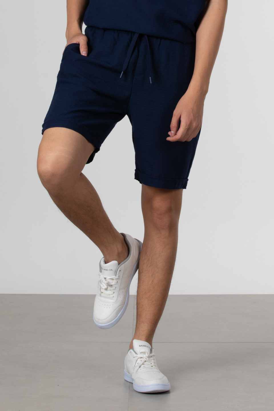 Keten double paça şort-9045 Lacivert