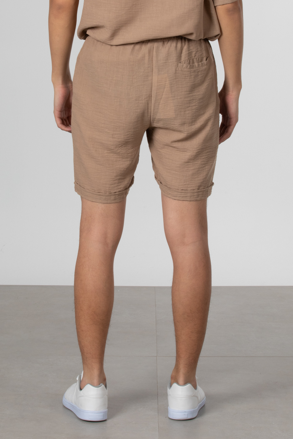 Keten double paça şort-9045 Toprak