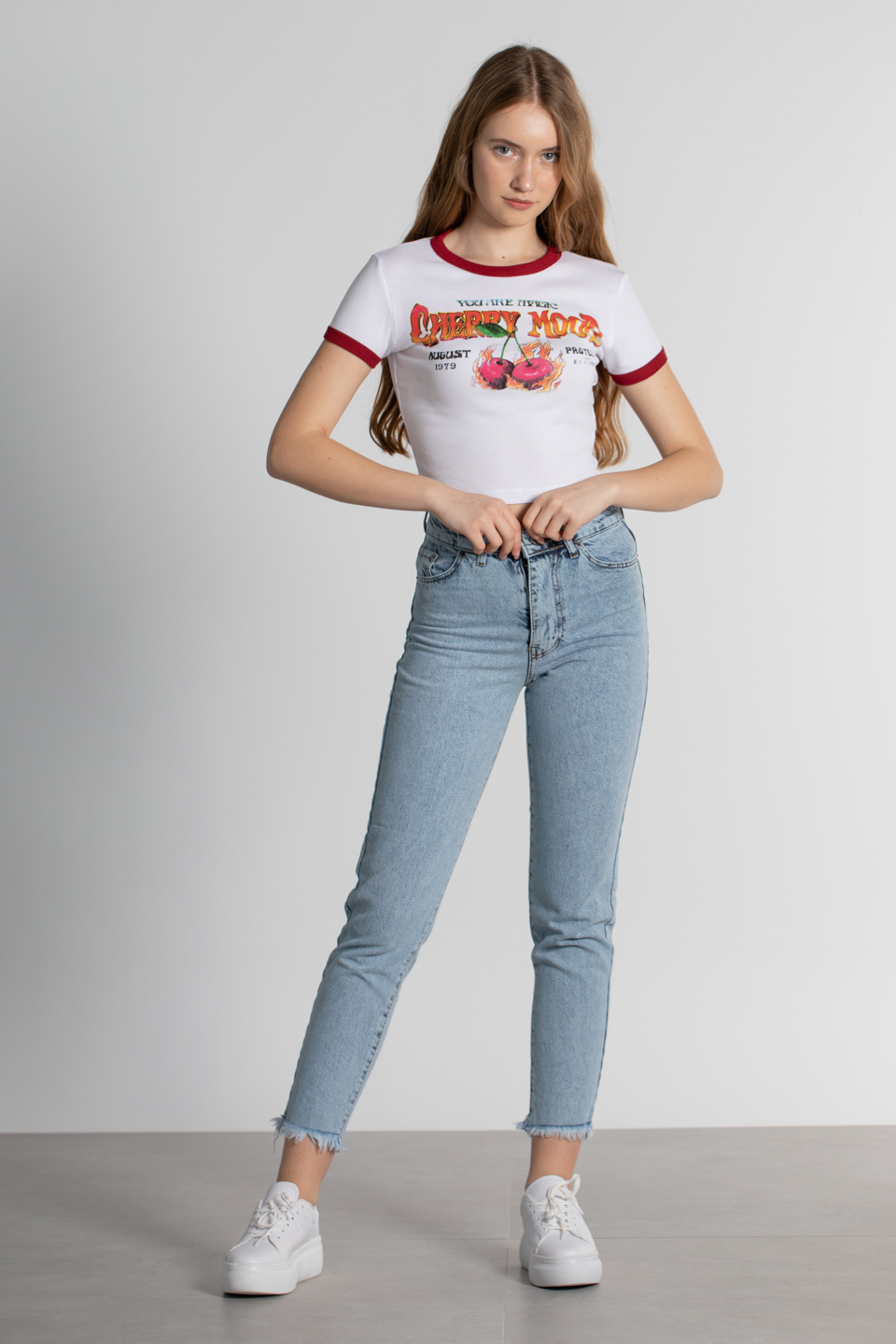 Kiraz baskılı crop body-4066 Beyaz