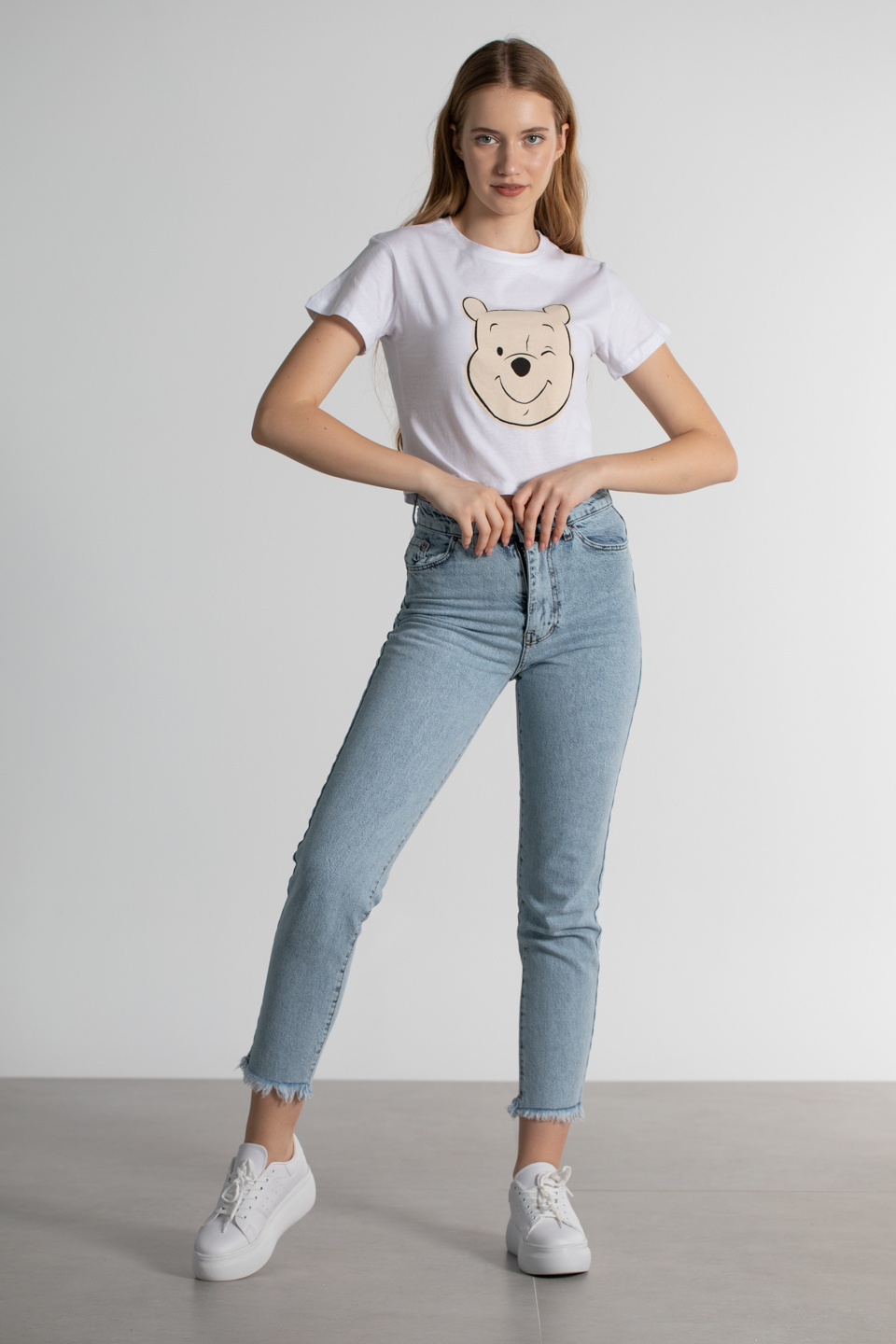Kısa kol baskılı t-shirt-2358 Beyaz