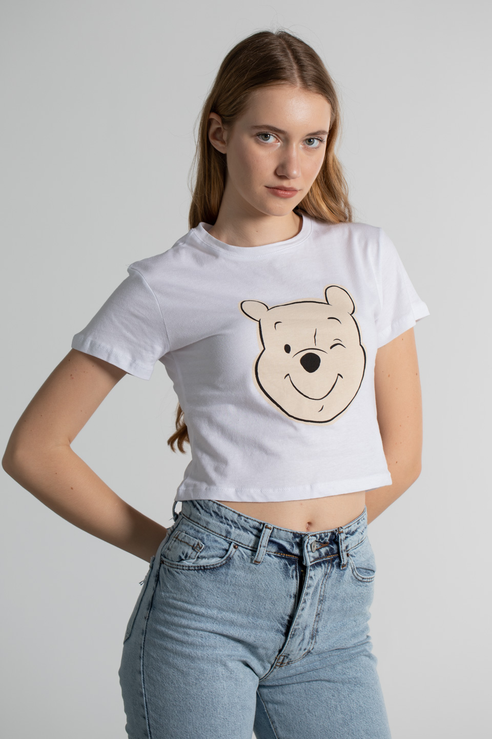 Kısa kol baskılı t-shirt-2358 Beyaz