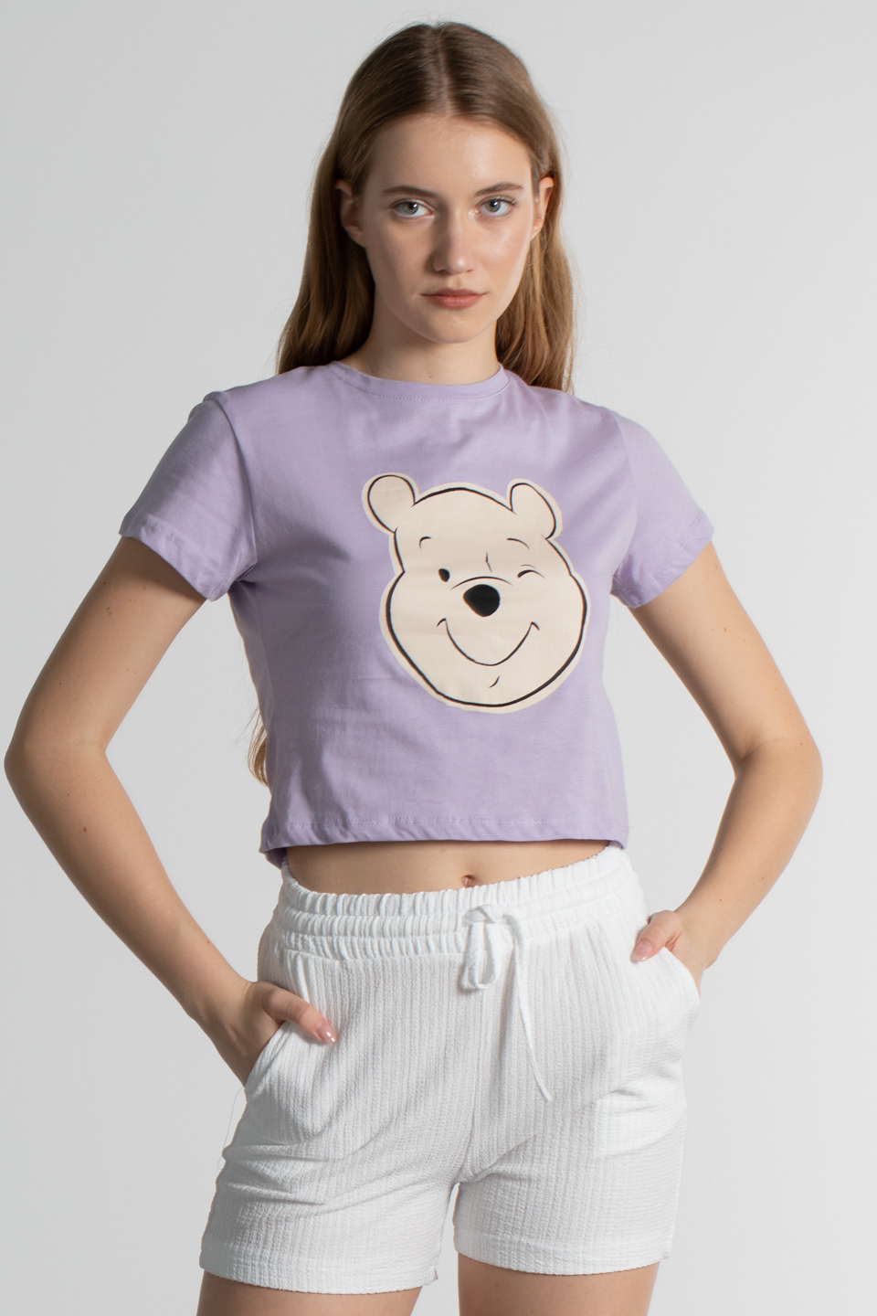 Kısa kol baskılı t-shirt-2358 Lila