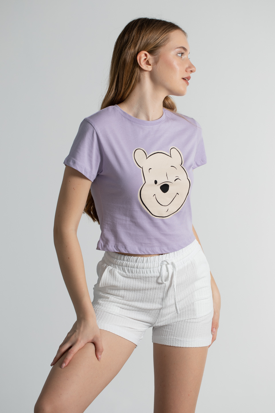 Kısa kol baskılı t-shirt-2358 Lila