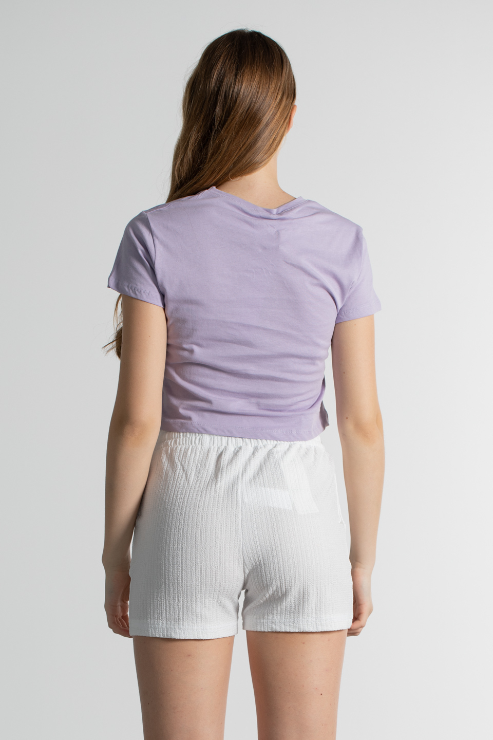 Kısa kol baskılı t-shirt-2358 Lila