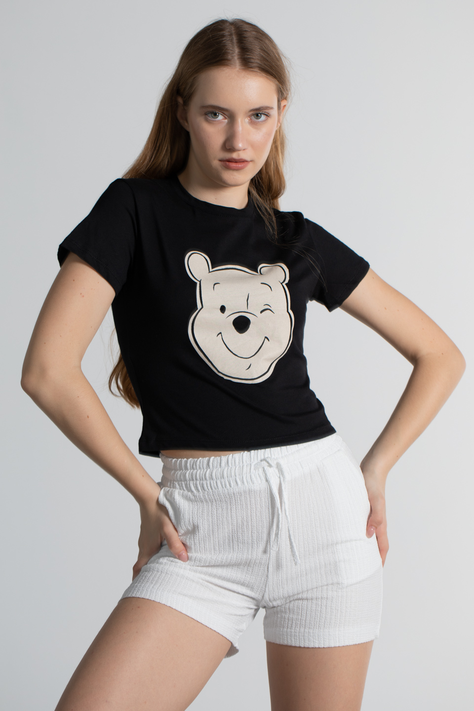 Kısa kol baskılı t-shirt-2358 Siyah