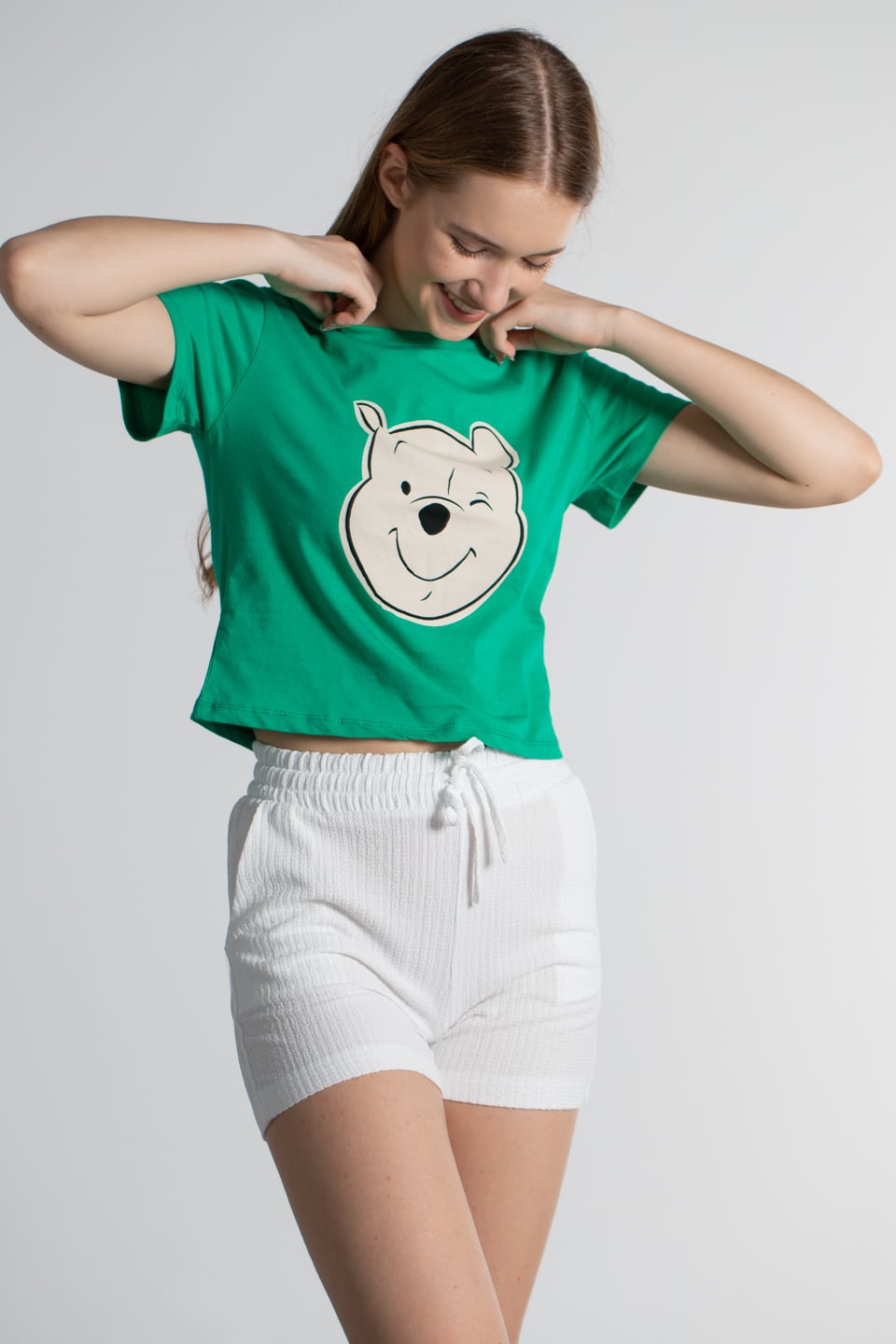 Kısa kol baskılı t-shirt-2358 Yeşil
