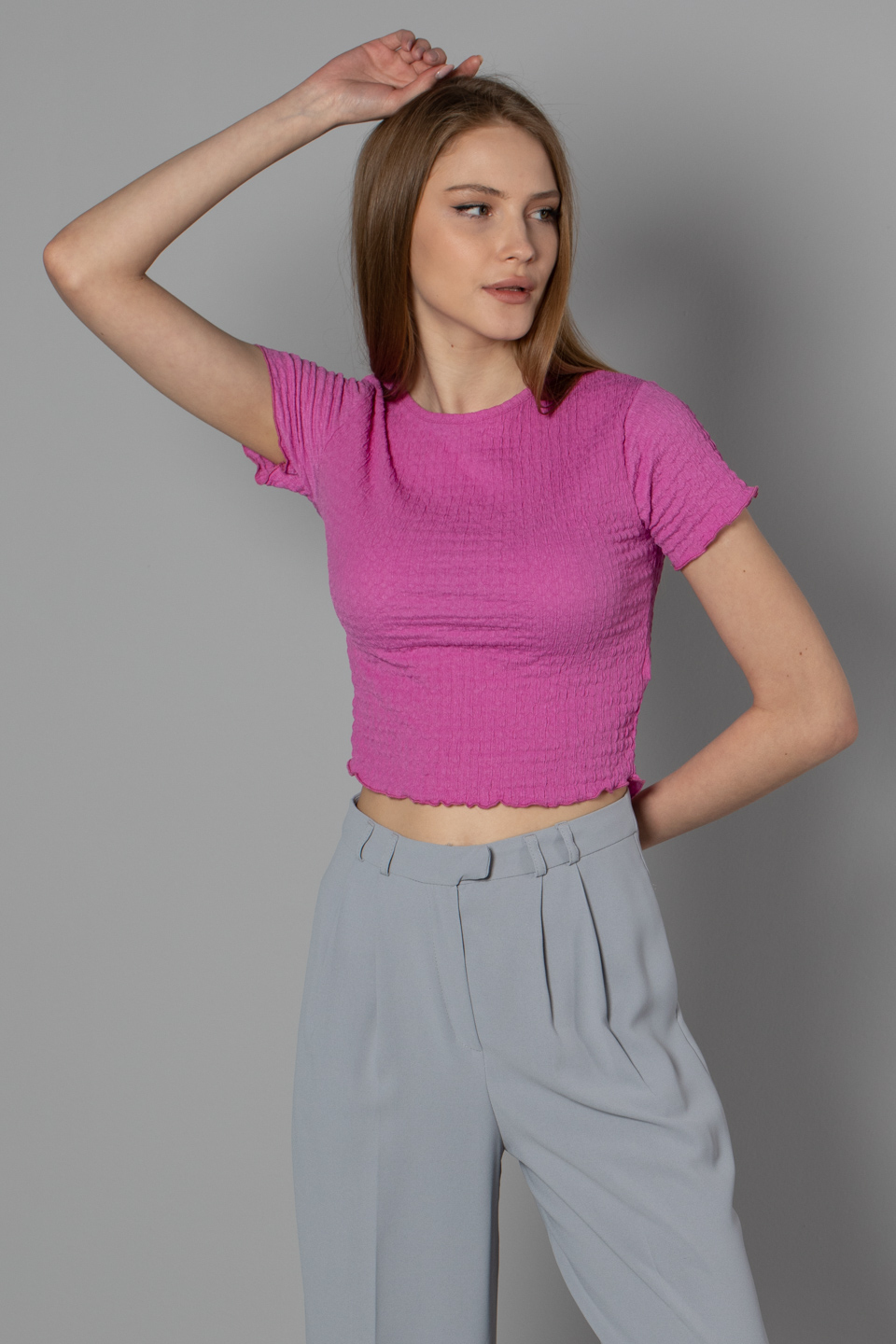 Kısa kol bluz-S0010221 A.Mor