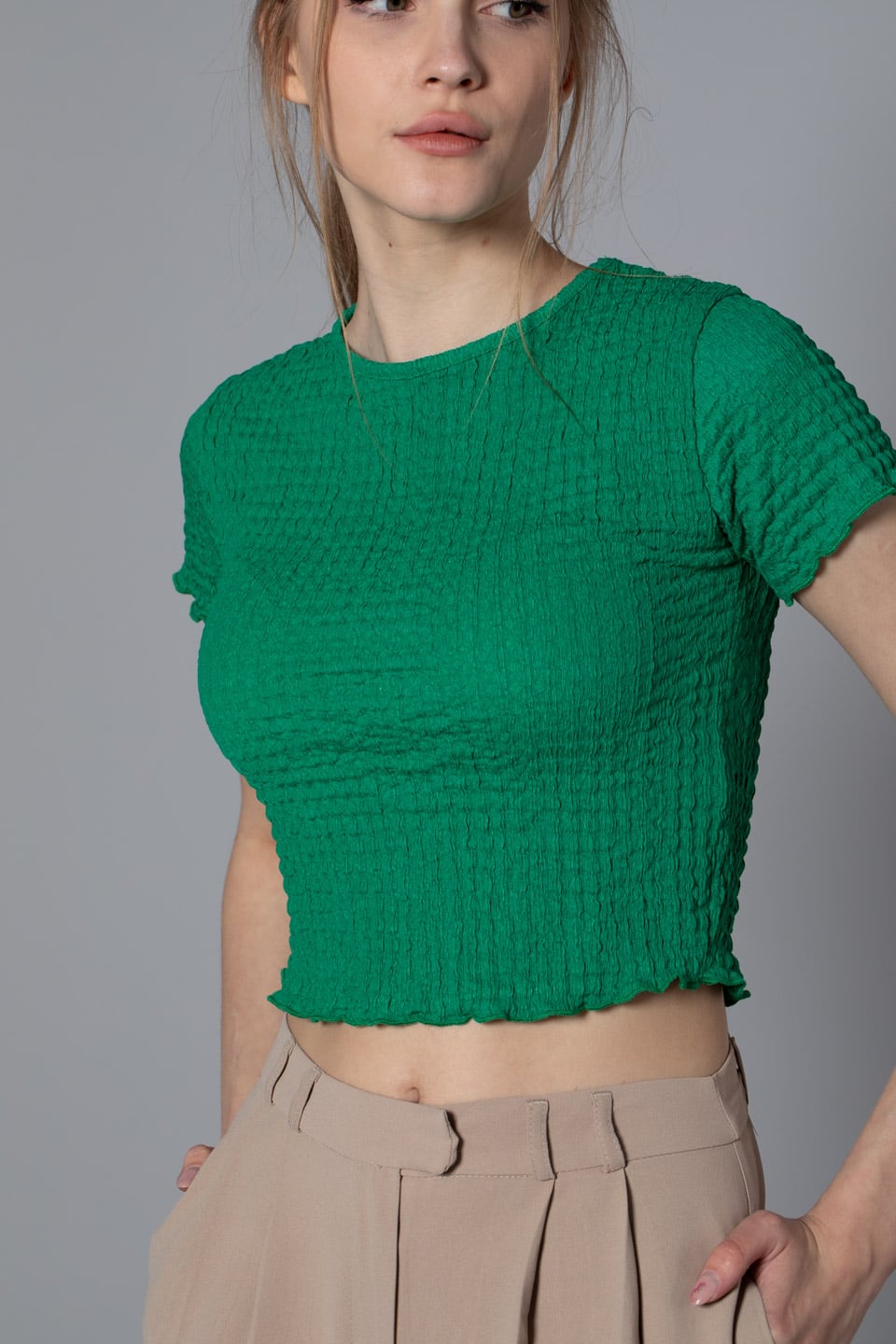 Kısa kol bluz-S0010221 B.Yeşil