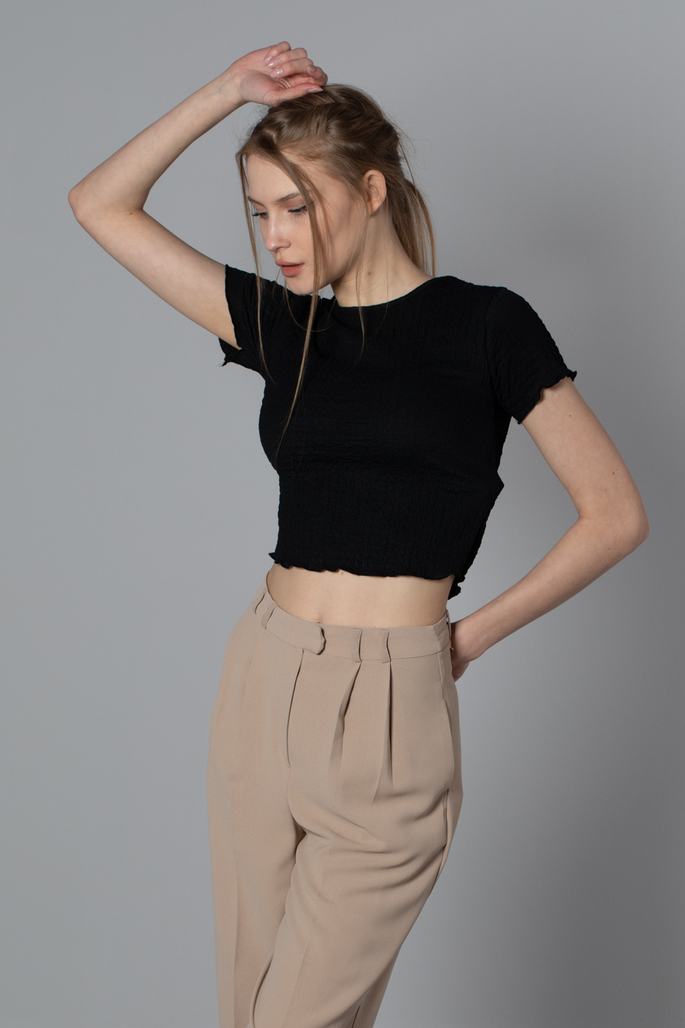 Kısa kol bluz-S0010221 Siyah