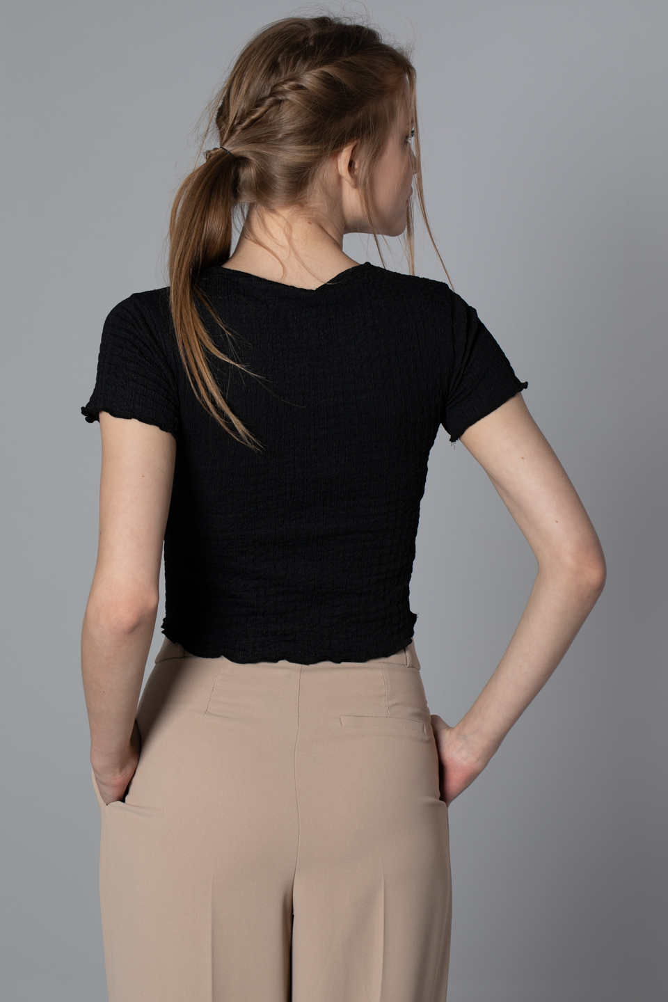 Kısa kol bluz-S0010221 Siyah
