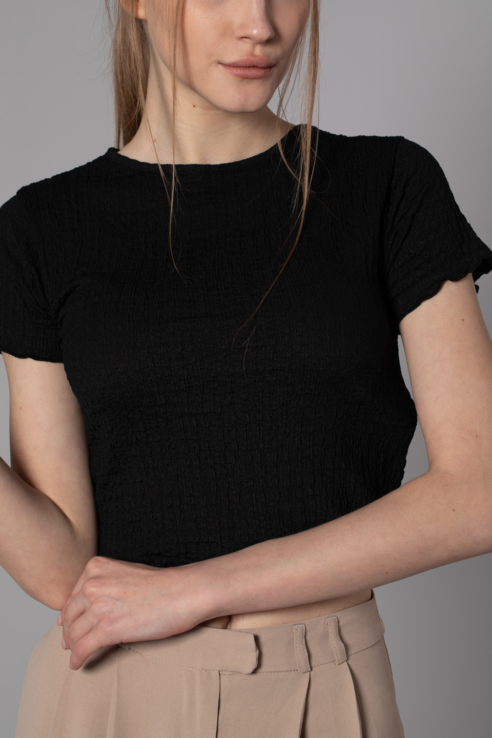 Kısa kol bluz-S0010221 Siyah