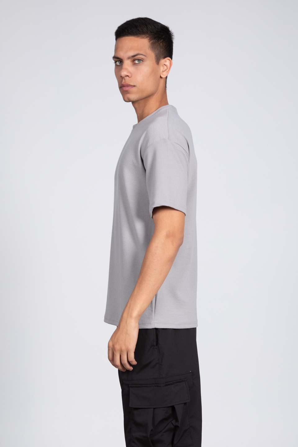 Kısa kol oversize t-shirt-8046 Boyalı Gri