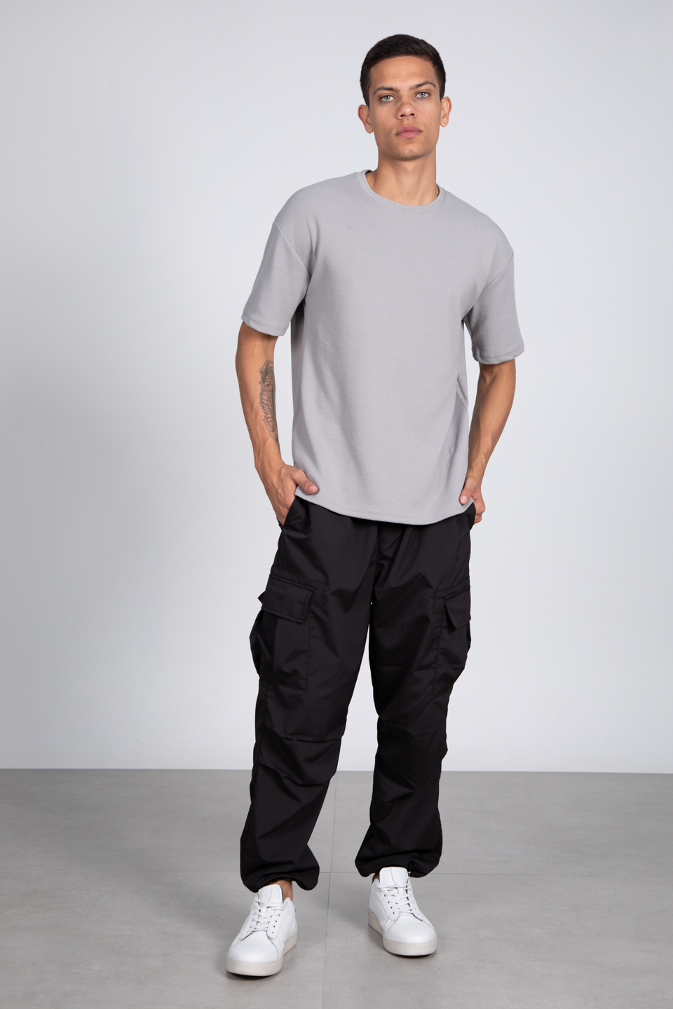Kısa kol oversize t-shirt-8046 Boyalı Gri