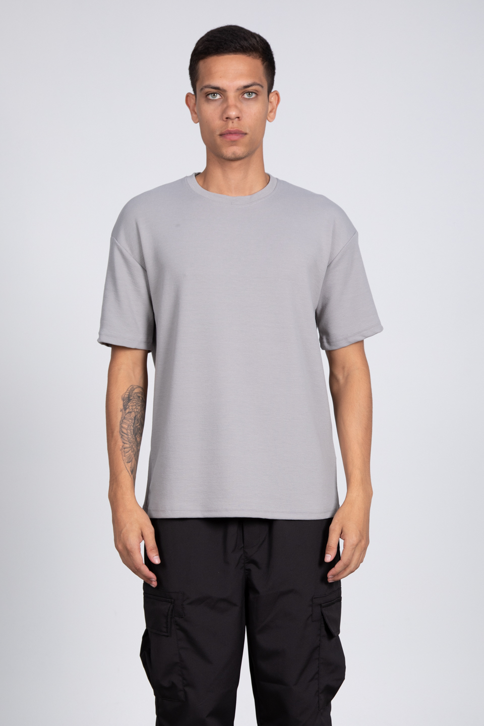 Kısa kol oversize t-shirt-8046 Boyalı Gri