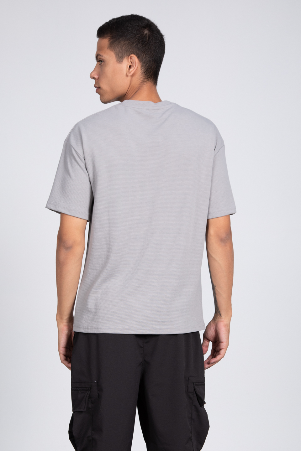 Kısa kol oversize t-shirt-8046 Boyalı Gri
