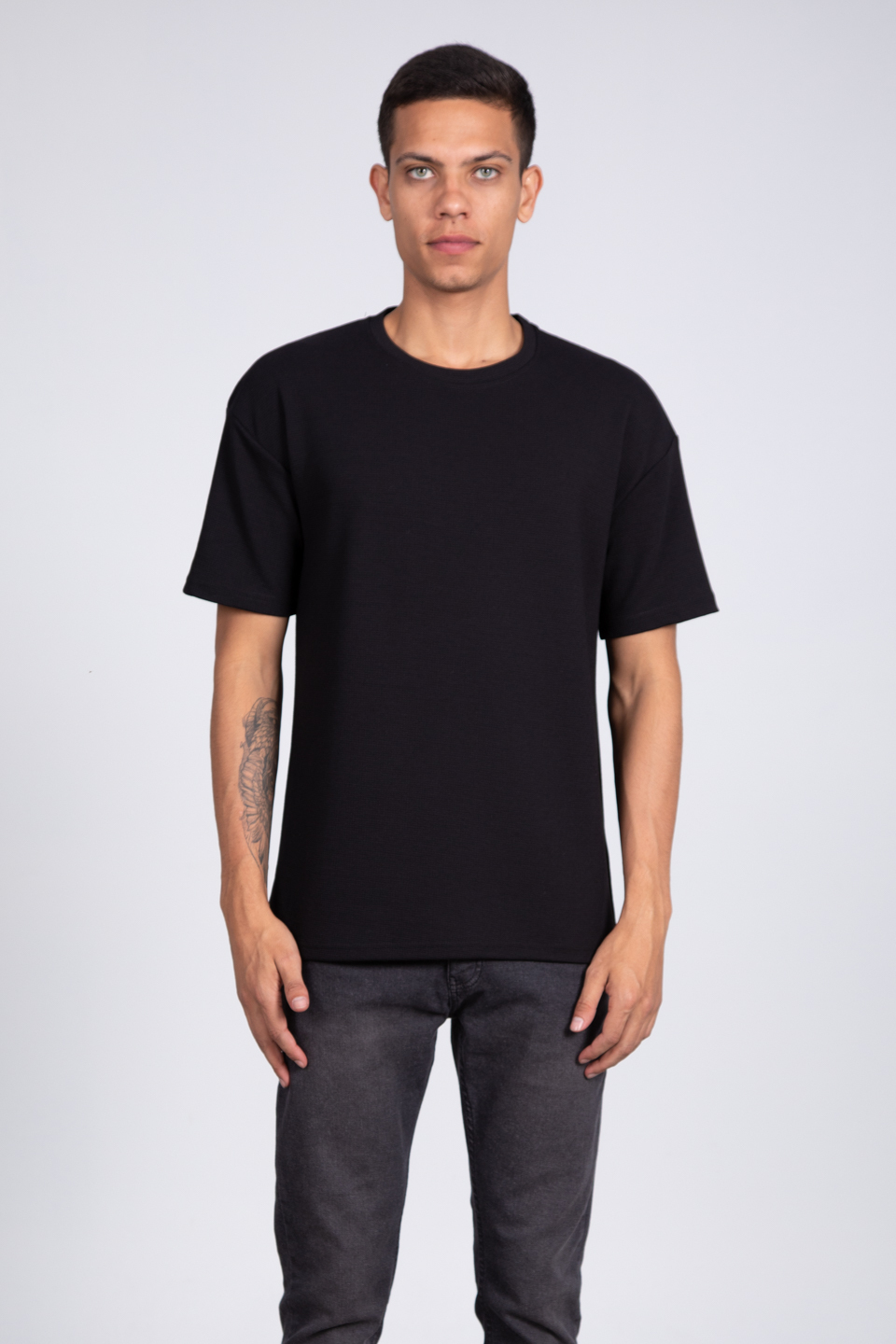 Kısa kol oversize t-shirt-8046 Siyah