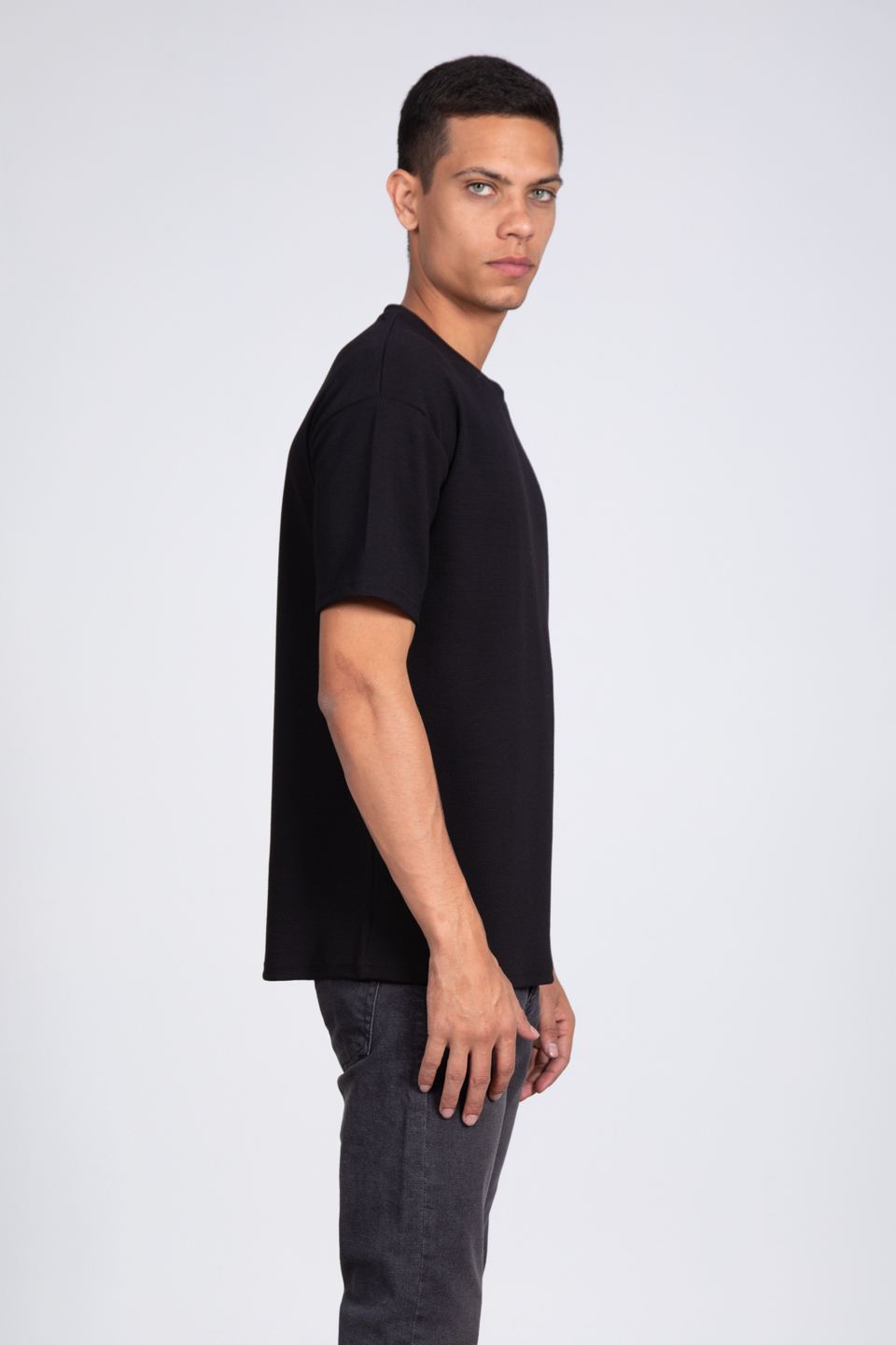 Kısa kol oversize t-shirt-8046 Siyah