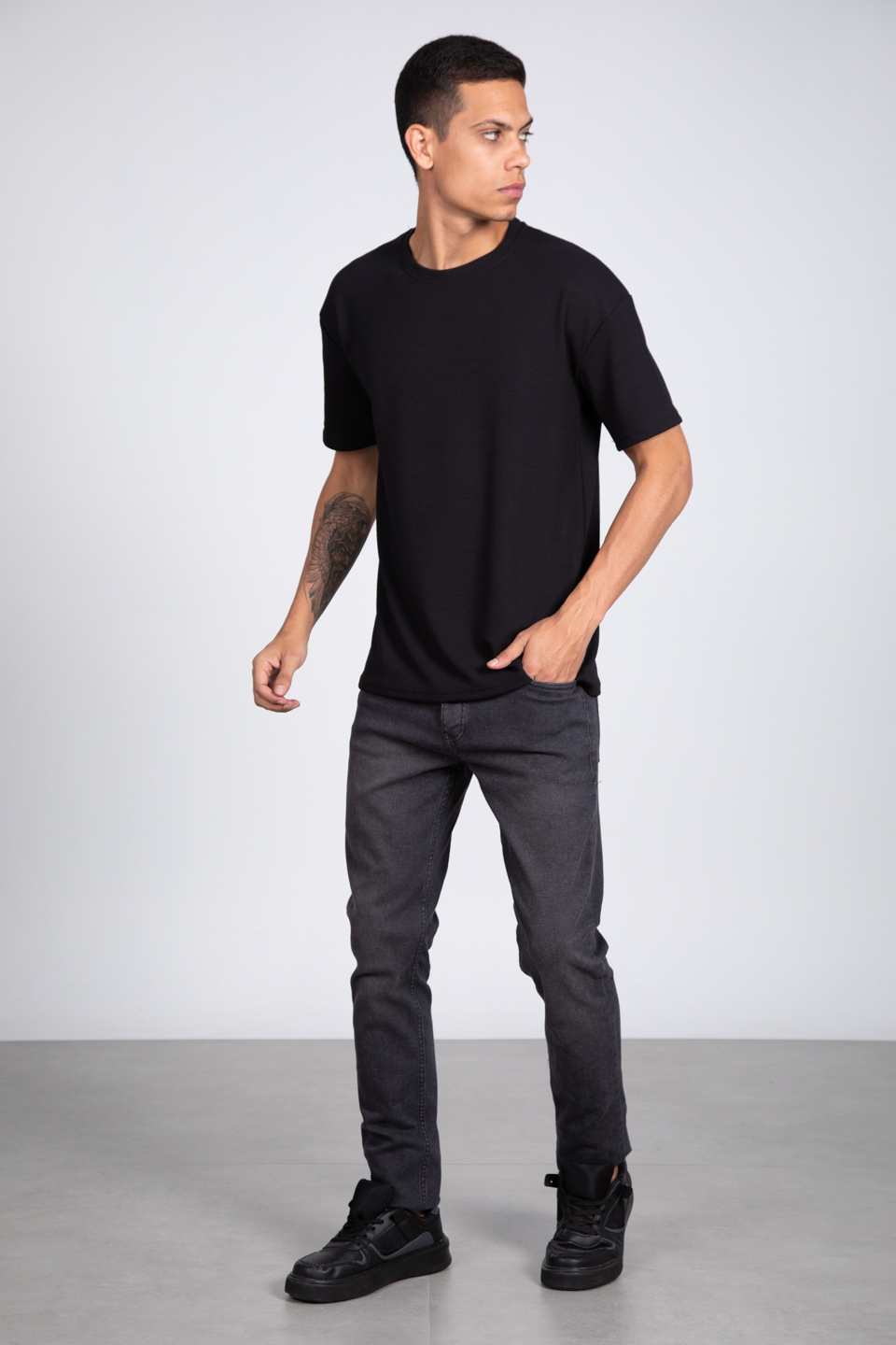 Kısa kol oversize t-shirt-8046 Siyah