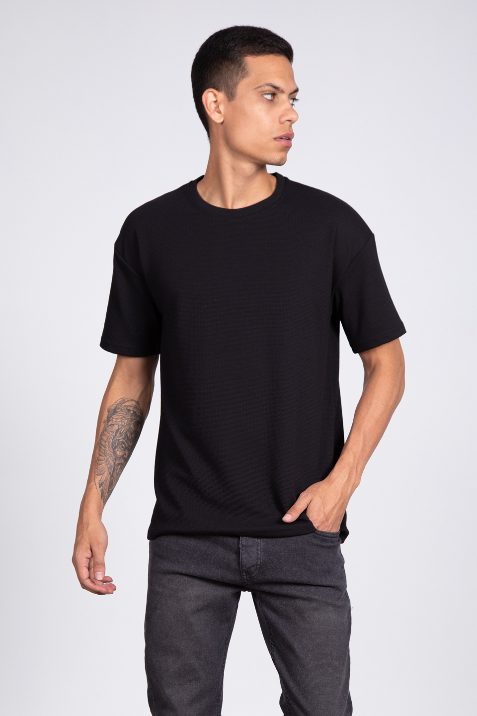 Kısa kol oversize t-shirt-8046 Siyah