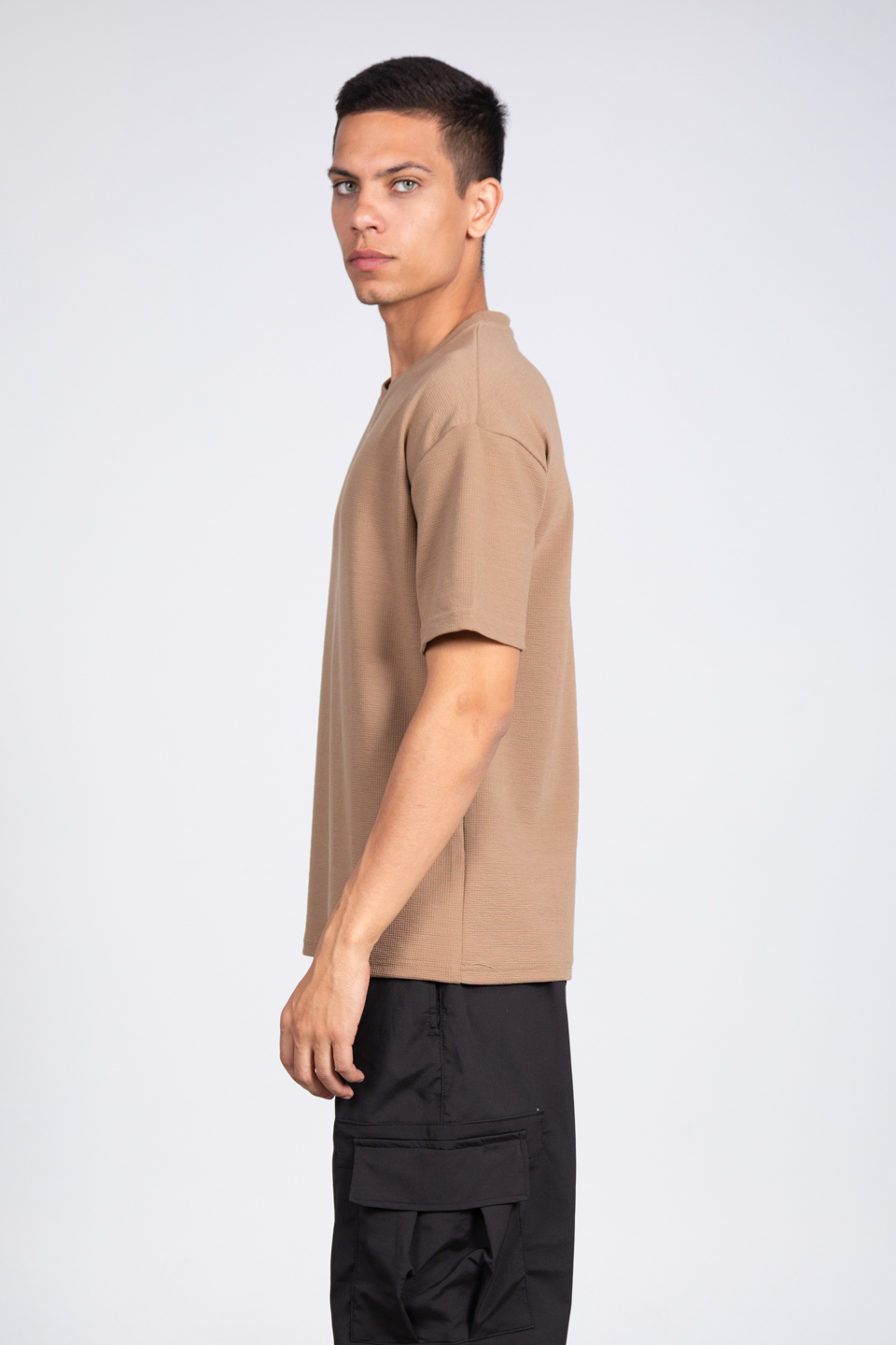 Kısa kol oversize t-shirt-8046 Vizon